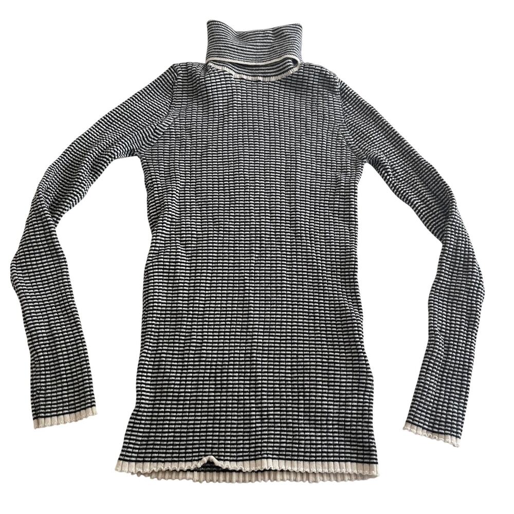 FUB Girls Ecru Black Wool Ribbed Striped Roll Neck Turtleneck Sweater Size 10